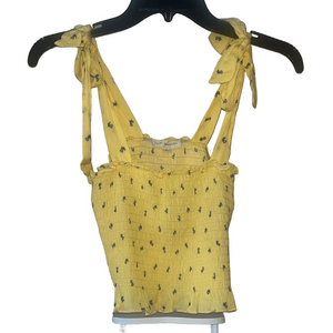 La Hearts pac sun Yellow Sleeveless Cropped floral Tank Top with bow straps